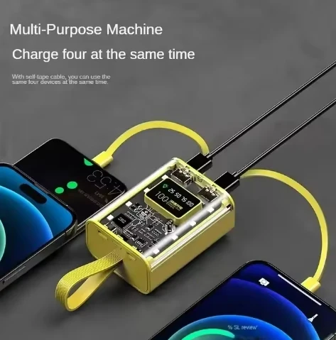 Transparent Mecha Wind with Large Capacity of 20000mAh Fast Charging with Built-in Cable Power Bank