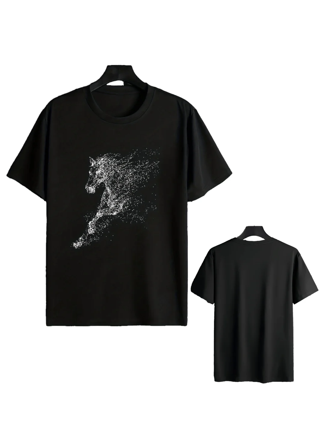 

Мужская классическая черная хлопковая футболка с художественным силуэтом лошади, повседневная удобная футболка с коротким рукавом и круглым вырезом на лето