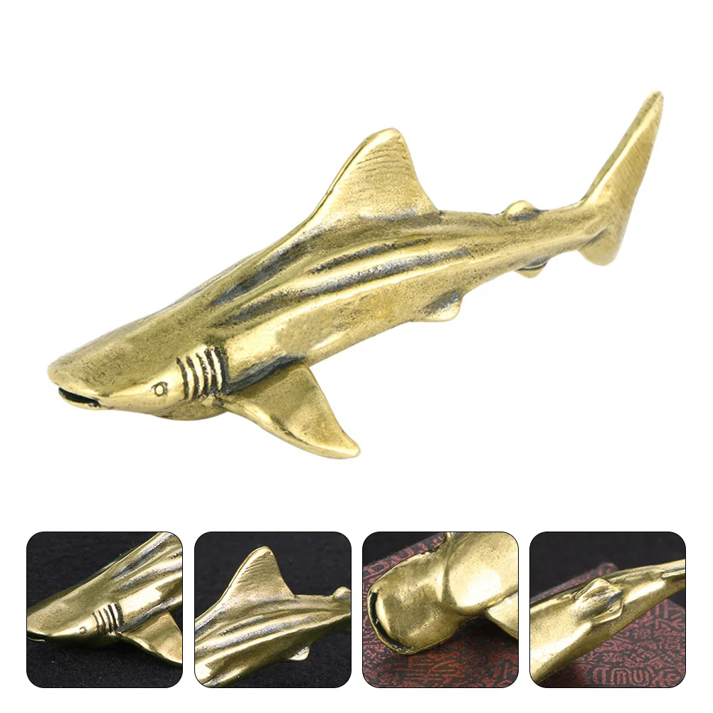 Brass Shark Ornament Craft Figurine Decor Small Desktop Office Chinese Style Indoor Creative Child Stuffed Toy Vintage