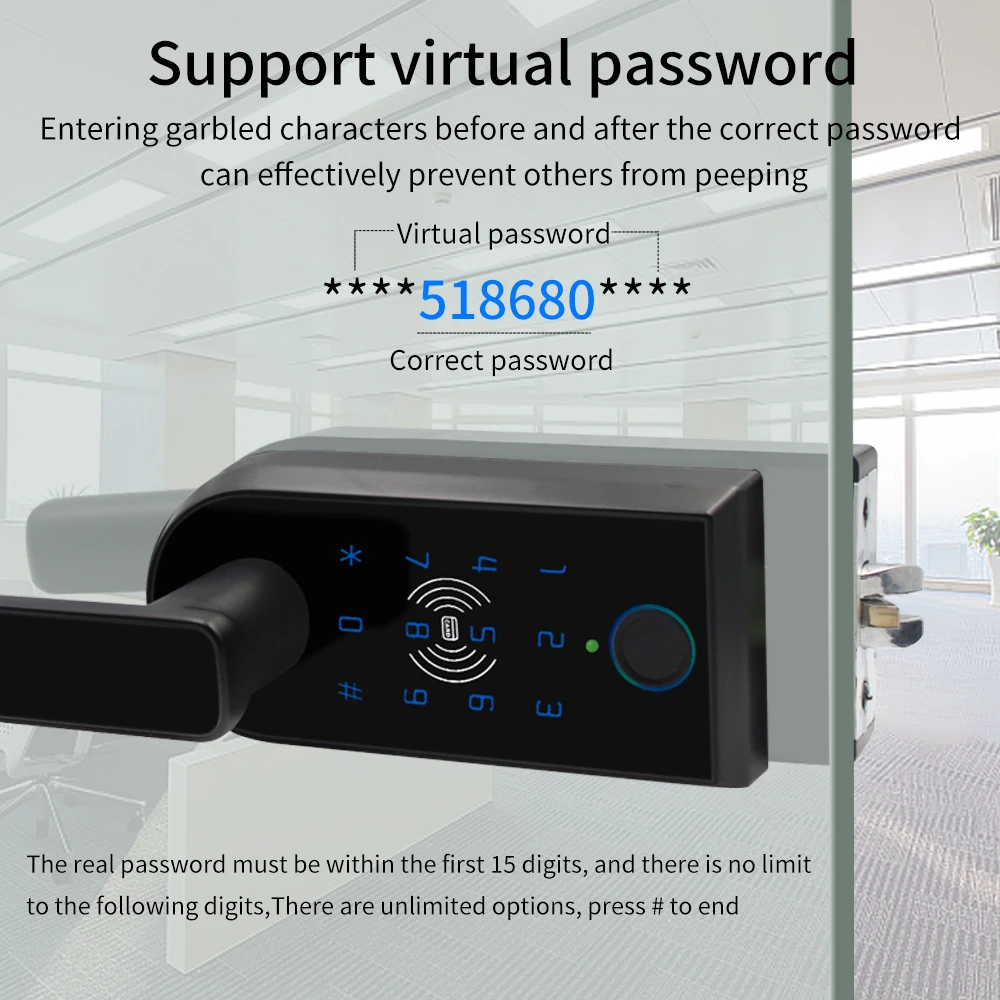 Imagem -04 - Ttlock-smart Glass Door Lock Push Inside Partition Office Security Handle App Impressão Digital Senha Cartão e Chave de Desbloqueio