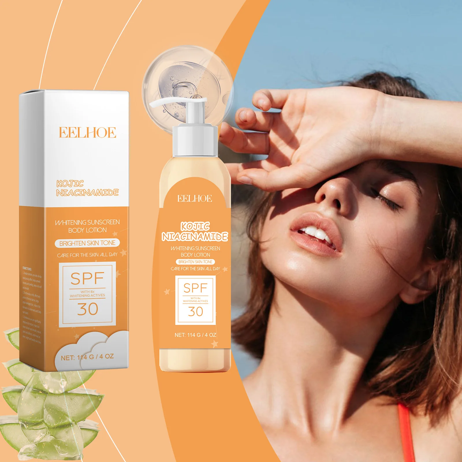 

EELHOE Protective Body Lotion UV Protection Gentle Moisturizing Light Refreshing Niacinamide Ingredients Brighten Skin Tone