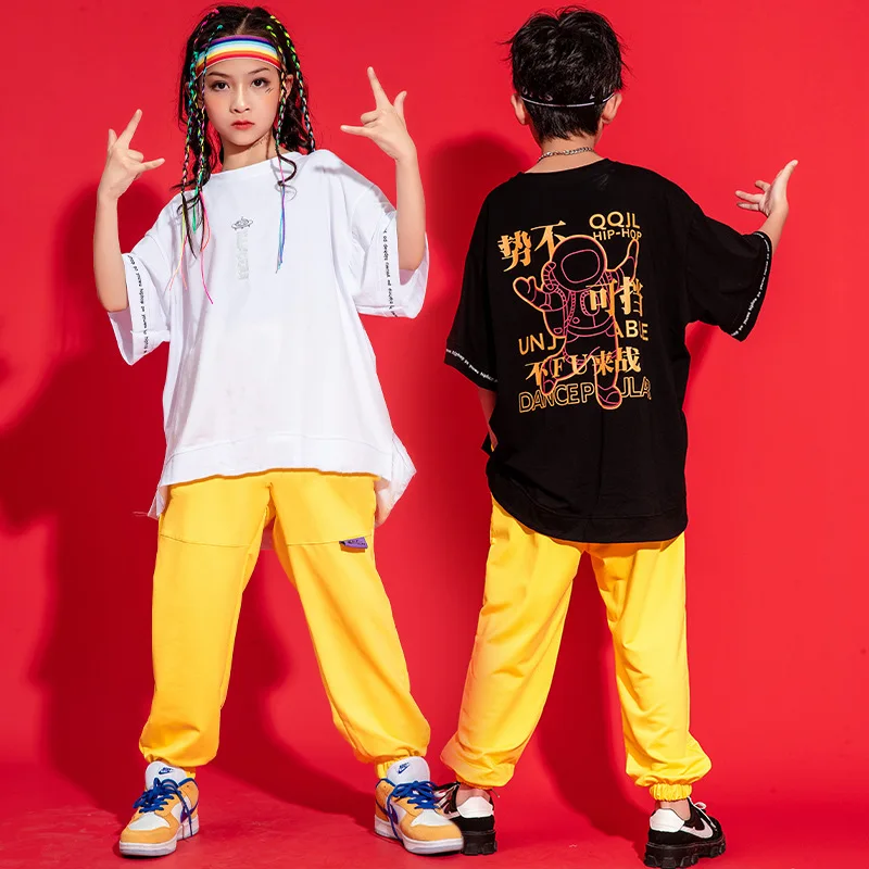 Boys' Hip Hop Summer Loose Hiphop Fashion Jazz Dance Costume Girl Boy kid street dance performance suit