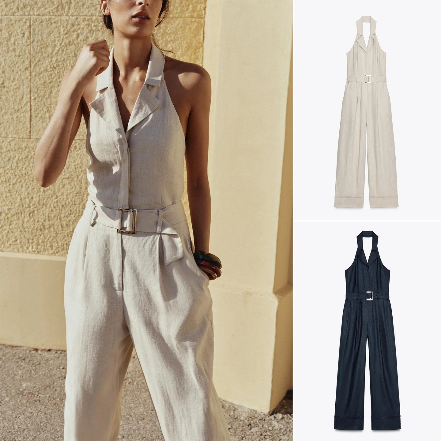 

Новый осенний комбинезон с длинными брюками и высокой талией 2025 года, подвесной дизайн и лен с поясом, пригородный комбинезон из полиэстера F...