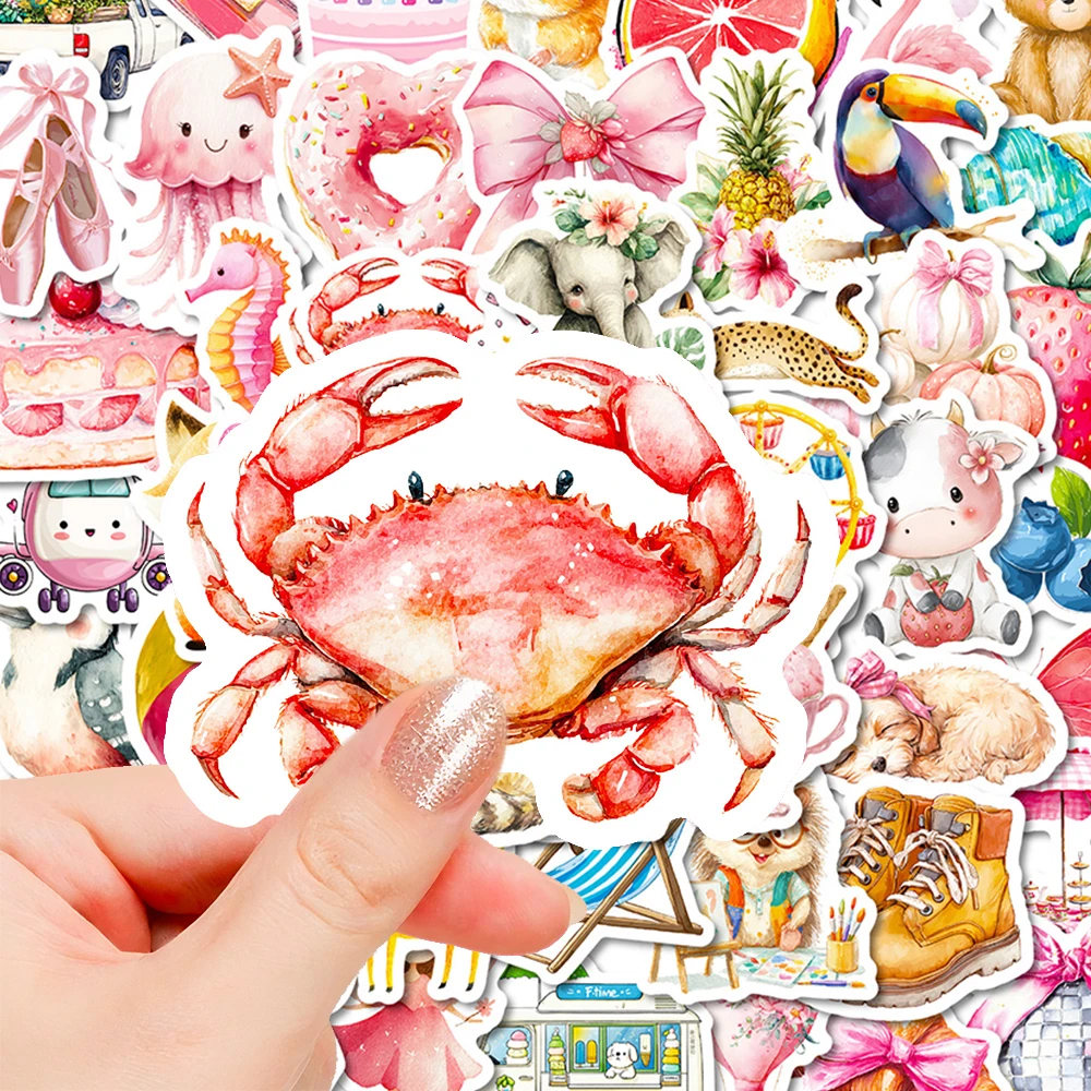 

10/30/56pcs Vintage Pink Watercolor Aesthetic Art Stickers Cute Animal Decals DIY Stationery Guitar Laptop Graffiti Sticker Pack