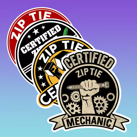 Zip Tie Certified Motorcycle Stickers for Fuel Tank Fairing Funny Technician Mechanic Electrician Construction Waterproof Decals