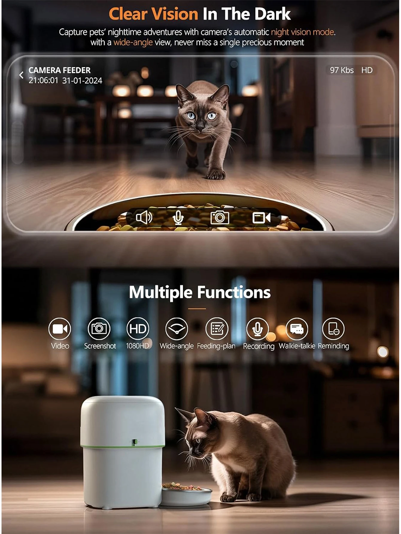 1080P HD Camera Automatic Cat Feeder with 5GWiFi Tuya Pet Cat Smart Food Kibble Dispenser Auto Feeder For Cats Dog Accessories