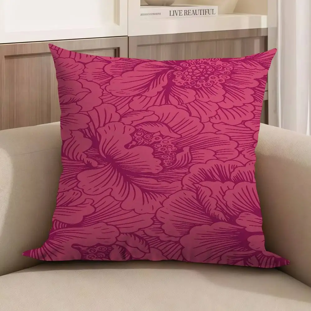 

Intricate Pink Floral Pattern Pillow Covers Cartoon Sofa Decorative Home Double-sided Printing Short Plush Cute Cushion Cover