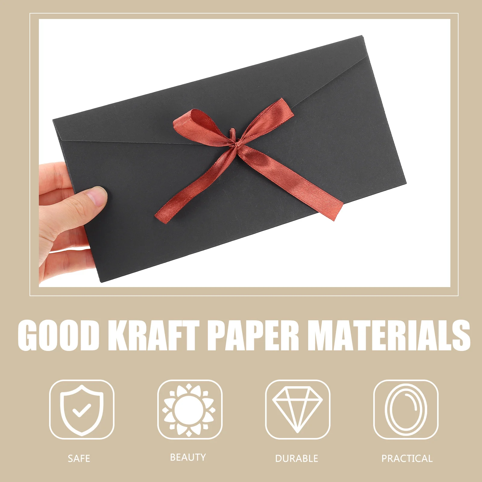

10pcs Kraft Invitation Envelope Greeting Card Paper Bows Gift Family Friendship Craft Envelopes Vintage Self Seal Elegant