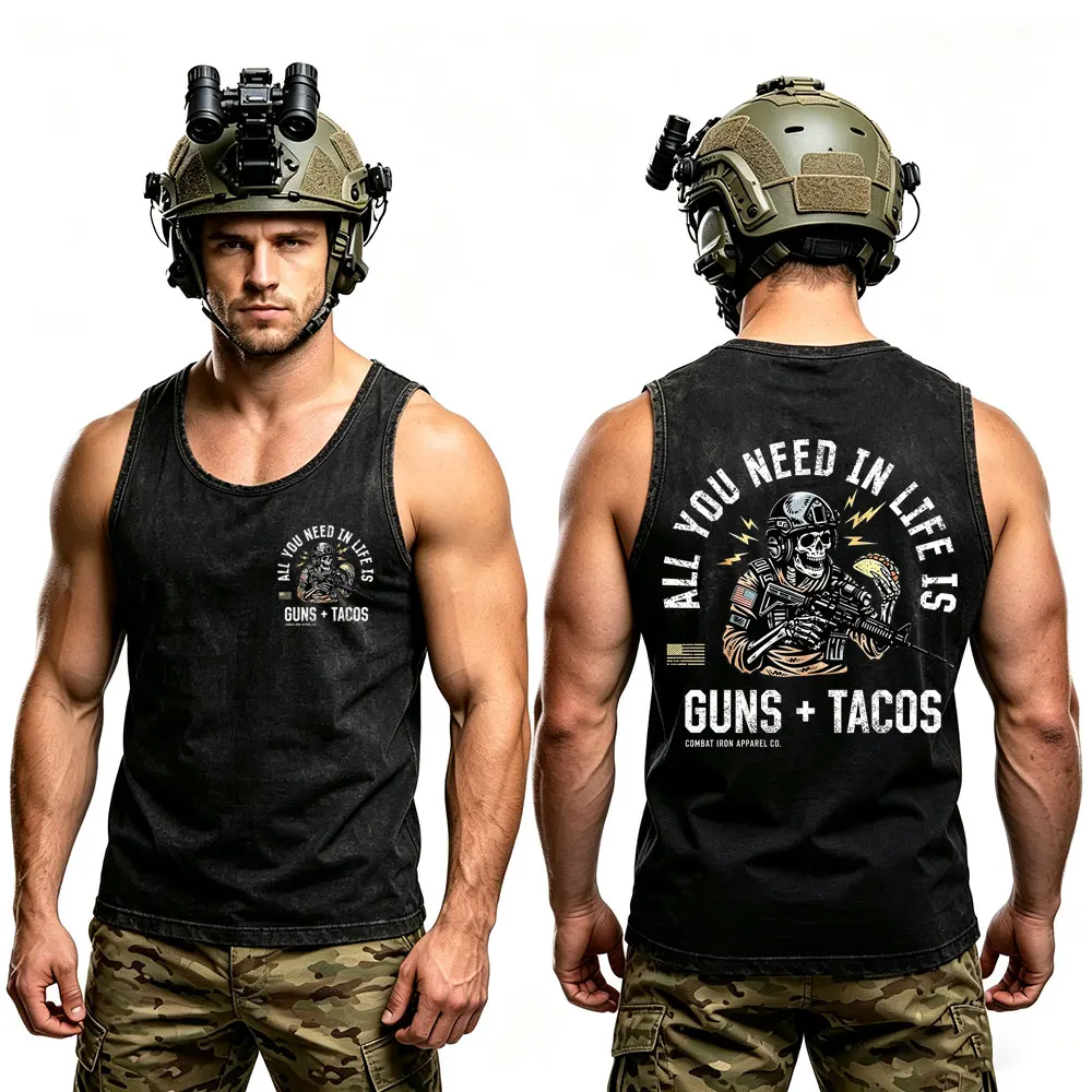 Low in Empathy High in Violence Military Skeleton Vintage Washed Tank Tops Men Clothing Casual Oversized Sleeveless Vest T-shirt