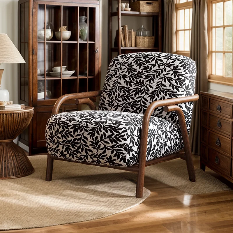 

Single Armchair Bedroom Vanity Chair Leather Retro Sofa Living Room Leisure Wasabi Home Ancient Style Study Aesthetic Furniture
