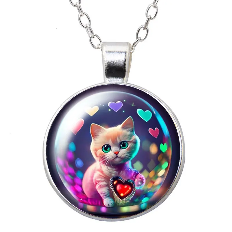 Cute cartoon Cats flowers bubbles Photo Round Glass cabochon necklace keychain brooch pin Aromatherapy car clips Custom jewelry - view 5
