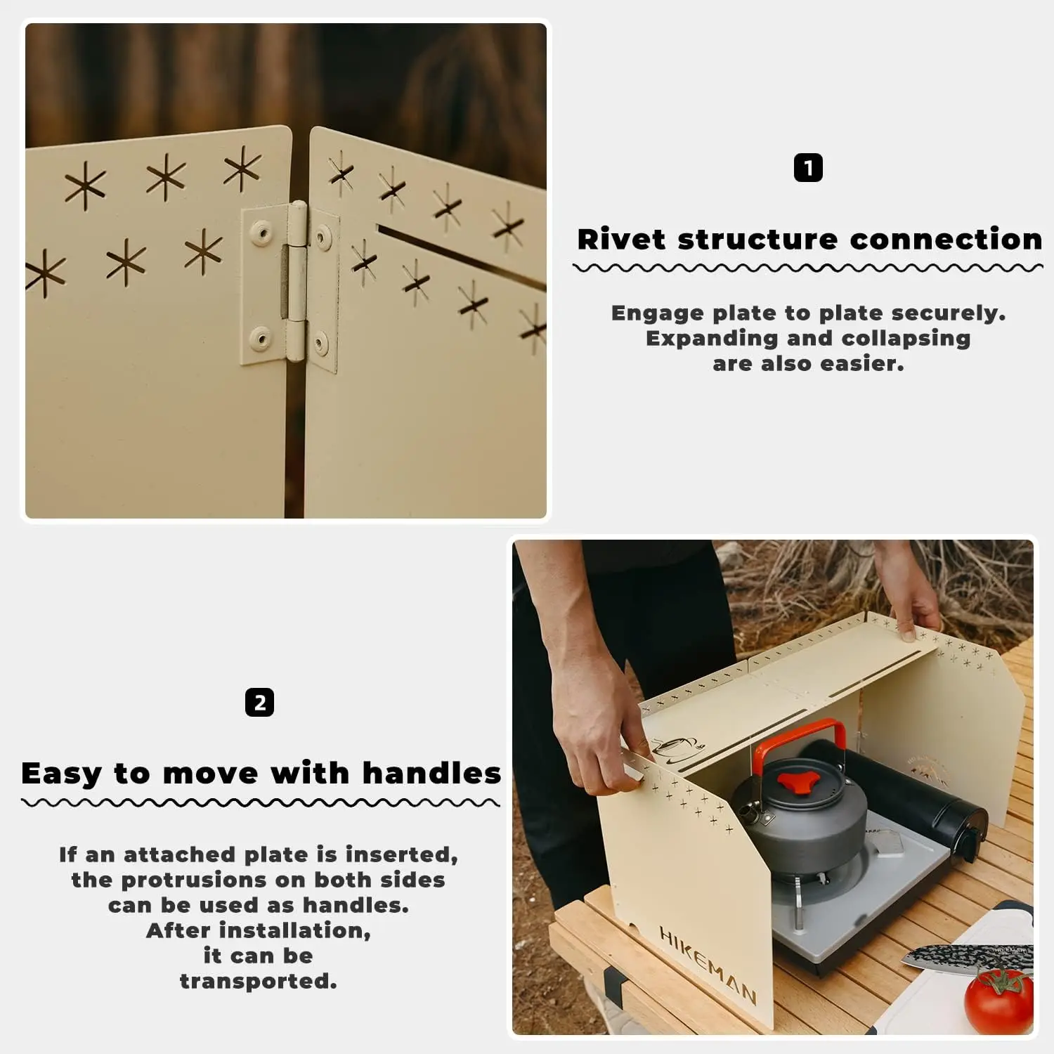 زجاج أمامي لموقد التخييم من HIKEAMN - زجاج أمامي قابل للطي مع حقيبة تخزين، أسود