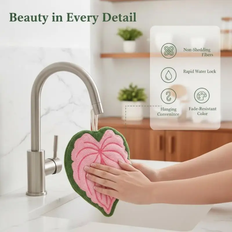 Leaf Shaped Hanging Hand Towel Ultra Soft Microfiber Absorbent for Bathroom Kitchen Home Gift Idea