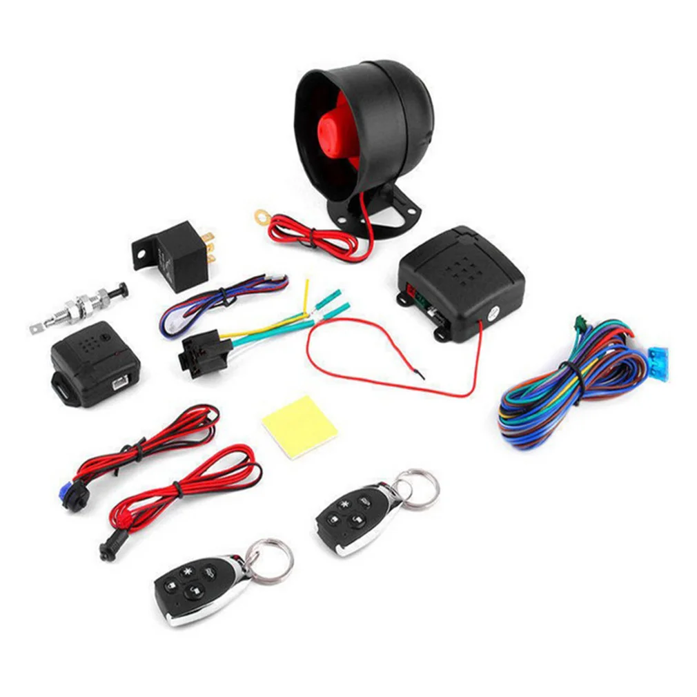 

Universal Car Alarm Security System Car Auto Burglar Alarm Keyless Entry with 2 Remote Controls Door Lock Siren Wiring Harness