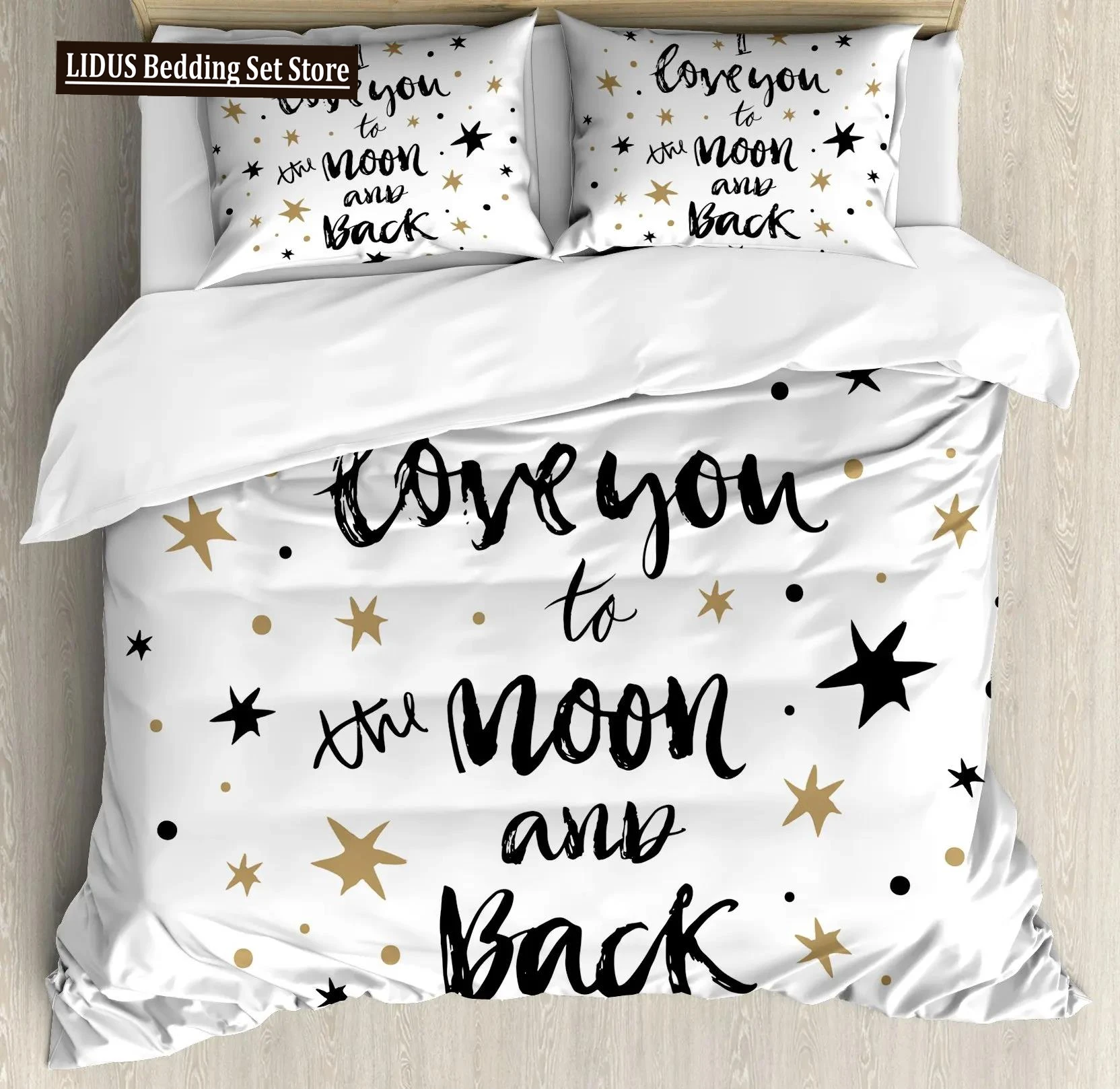 

I Love You Duvet Cover Hand Drawn I Love You To The Moon And Back Words With Stars Celebration King Size Polyester Bedding Set