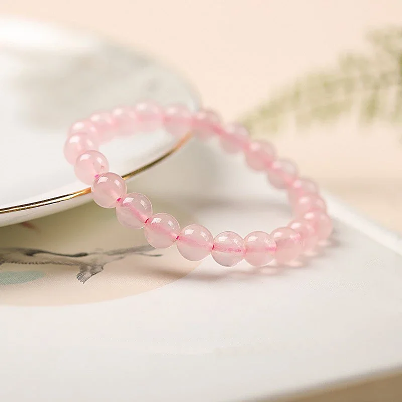 6 8 10mm Natural Pink Crystal Rose Quartz Beaded Strand Bracelets for Women Adjustable Elastic Handmade Fine Jewelry YBR263