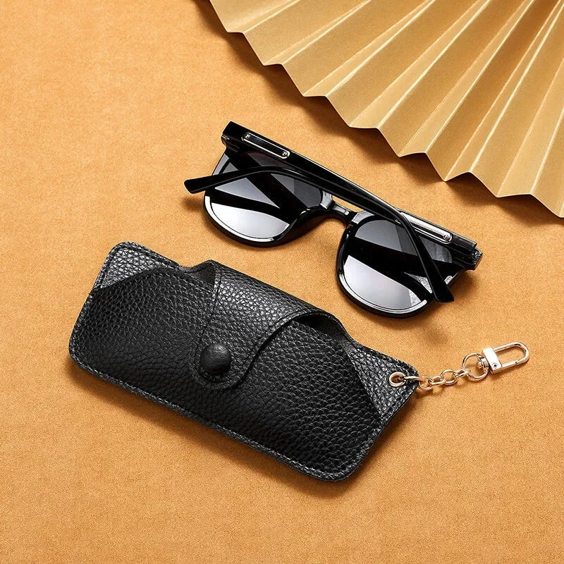 

Portable Retro Handmade PU Leather Glasses Bag with Lanyard Hanging Sunglasses Case Simple Glasses Storage Box Sunglasses Case