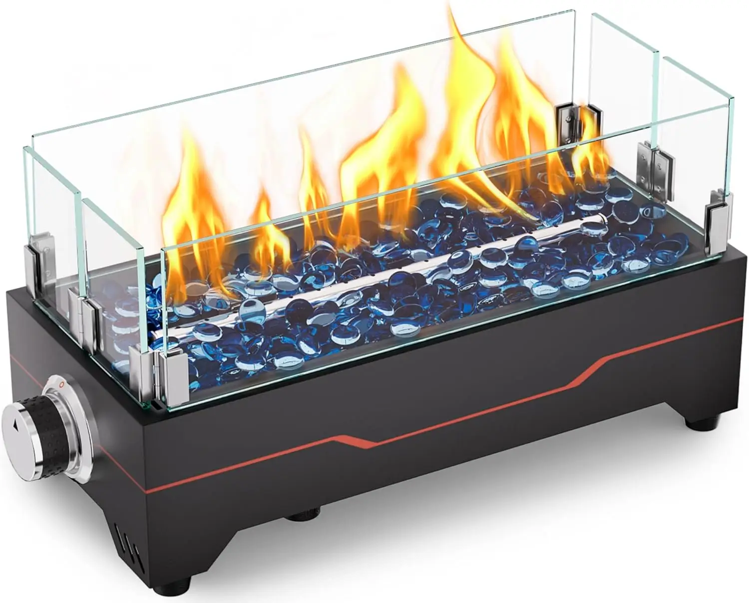 15-Inch Propane Tabletop Fire Pit with Glass Wind Guard for Patio, Camping, and RV - 30000 BTU