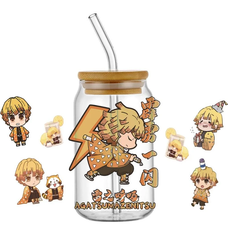 Miniso Demon Slayer Popular anime pattern 16oz UV DTF Libbey Wrap Tumbler Stickers Glass Can Selfadhesive Waterproof