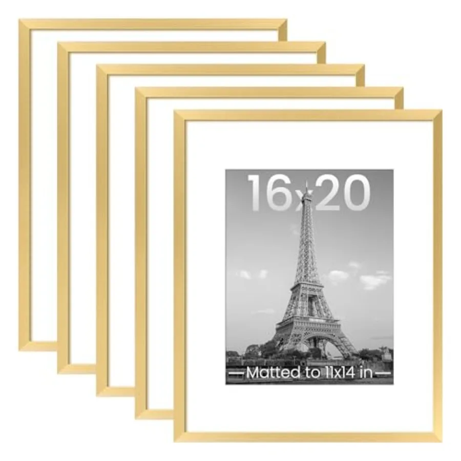 

16x20 Picture Frame Set of 5, Display Pictures 11x14 with Mat or 16 x 20 Without, Wall Gallery Poster Frames