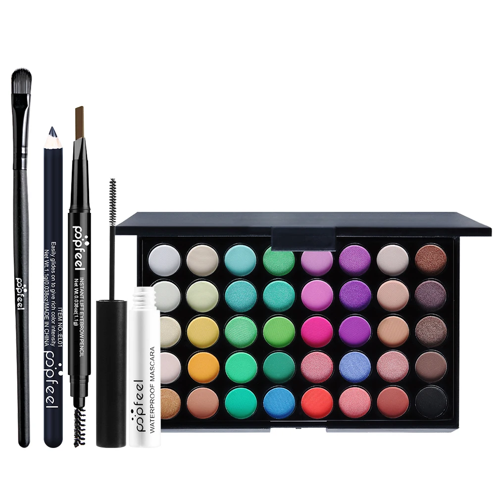 POPFEEL 初心者向けエッセンシャル アイメイクアップ セット - 40 色のマット & シマー アイシャドウ パレット、マスカラ、アイブロウ ペンシル、アイライナー、ブラシ