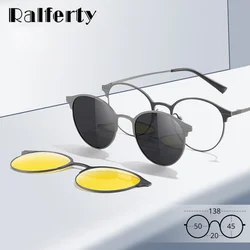 Ralferty 2 Clips On Sunglasses Women Men Polarized Round Eyepiece Magnet Eyeglass Night Vision Driver Goggles Optic Prescription