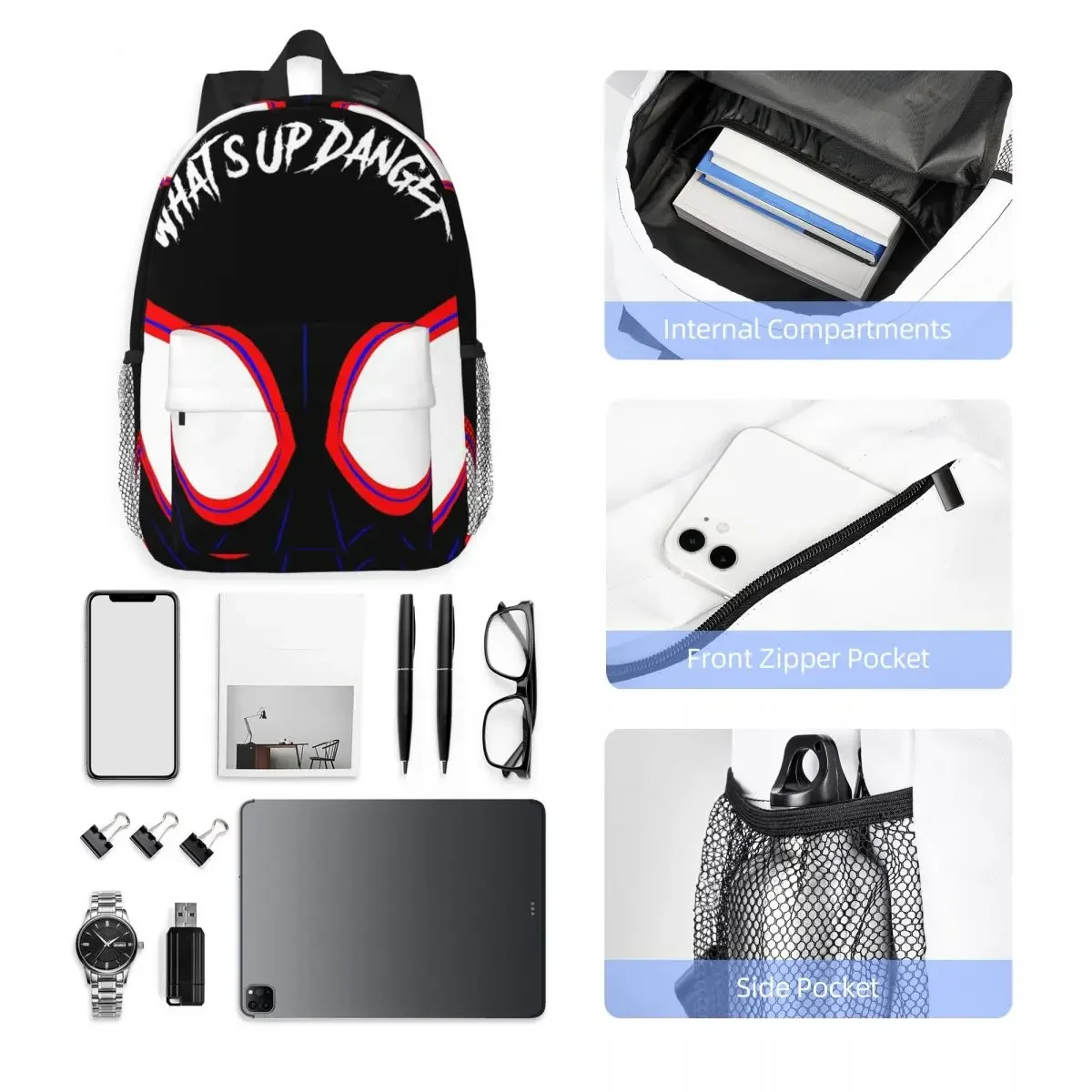 حقائب ظهر للمراهقين من What's Up Danger حقيبة كتب كاجوال للأطفال حقائب مدرسية للكمبيوتر المحمول حقيبة كتف بسعة كبيرة