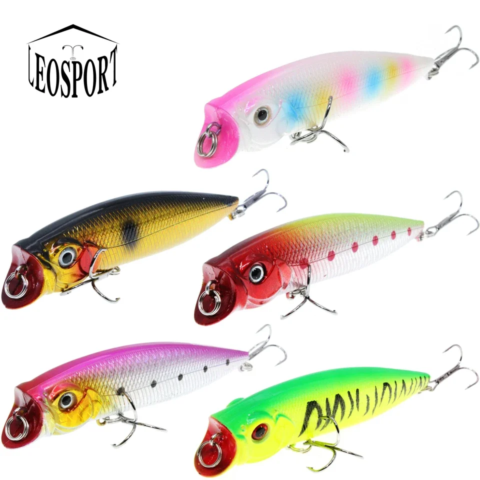 LEOSPORT New Arrival Popper Fishing Lures 1pcs Good Quality Fishing Wobbler Hard Baits 5 Color Select Fishing Tackle 6# Hooks