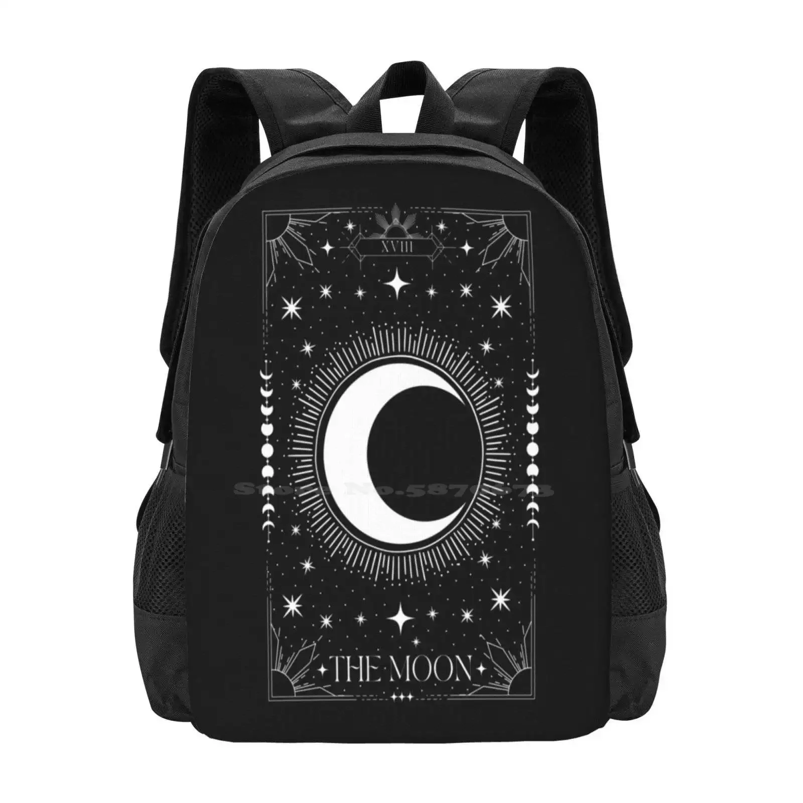 

The Moon - Tarot Card (Black & White Version) Hot Sale Schoolbag Backpack Fashion Bags The Moon Tarot Magical Celestial Tarot