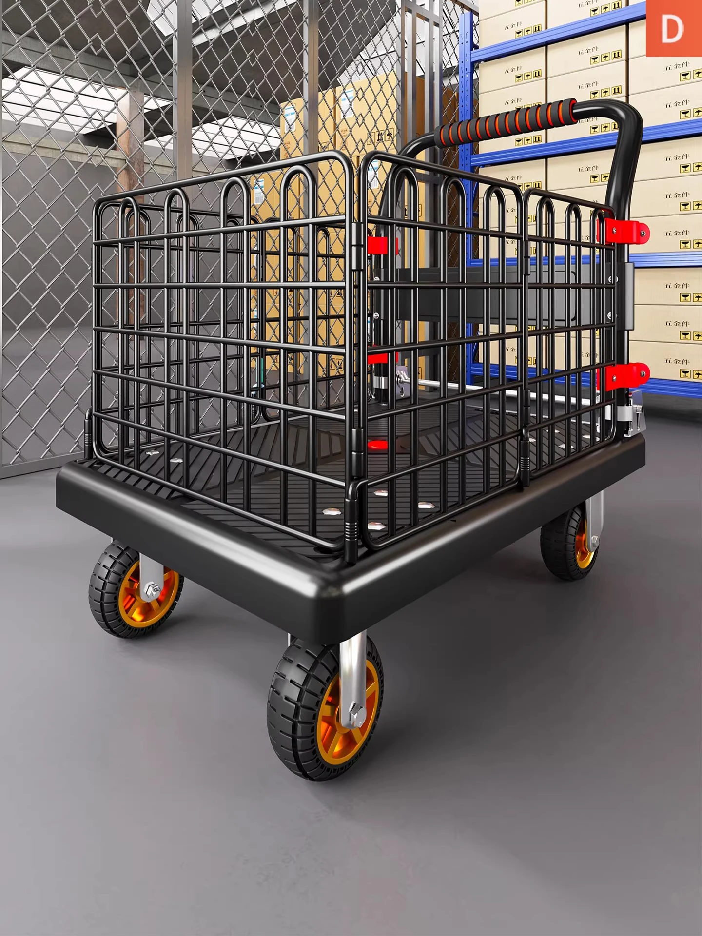 quiet-foldable-plastic-flatbed-hand-pulled-cart-lightweight-portable-moving-vehicle-fence-cargo-transport-dolly-home-use