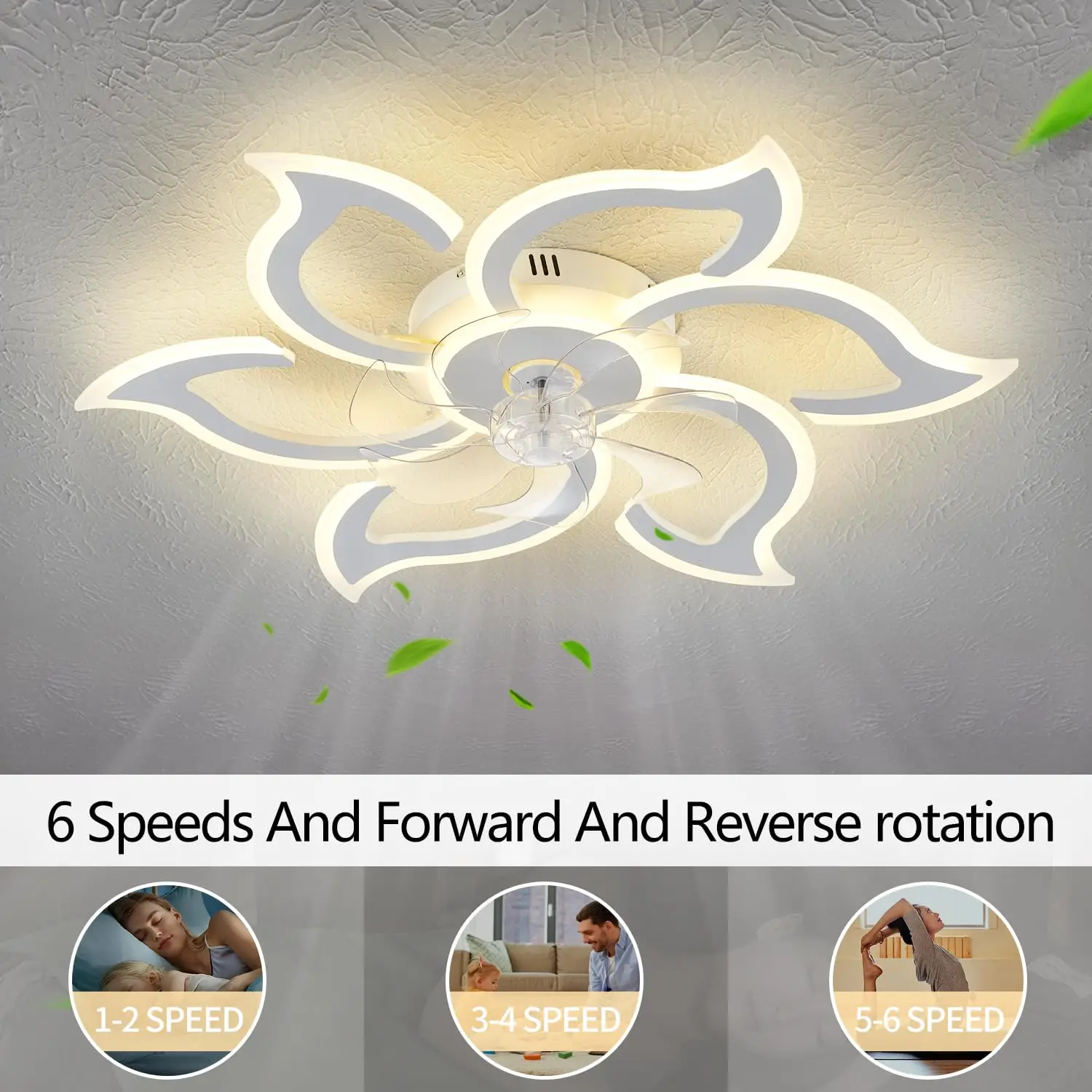 New Ceiling Fan Light, Modern Flower Shaped Home, Smart Remote Control For Living Room, Bedroom, Dining Room, LED Fan Light