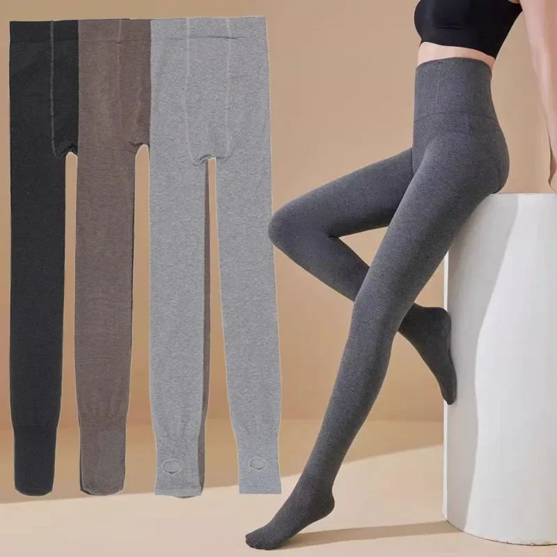 New Winter Thermal Pantyhose Women High Waist Elastic Thicken Thermal Tights Fleece Warm Leggings Fashion Solid Color Stockings