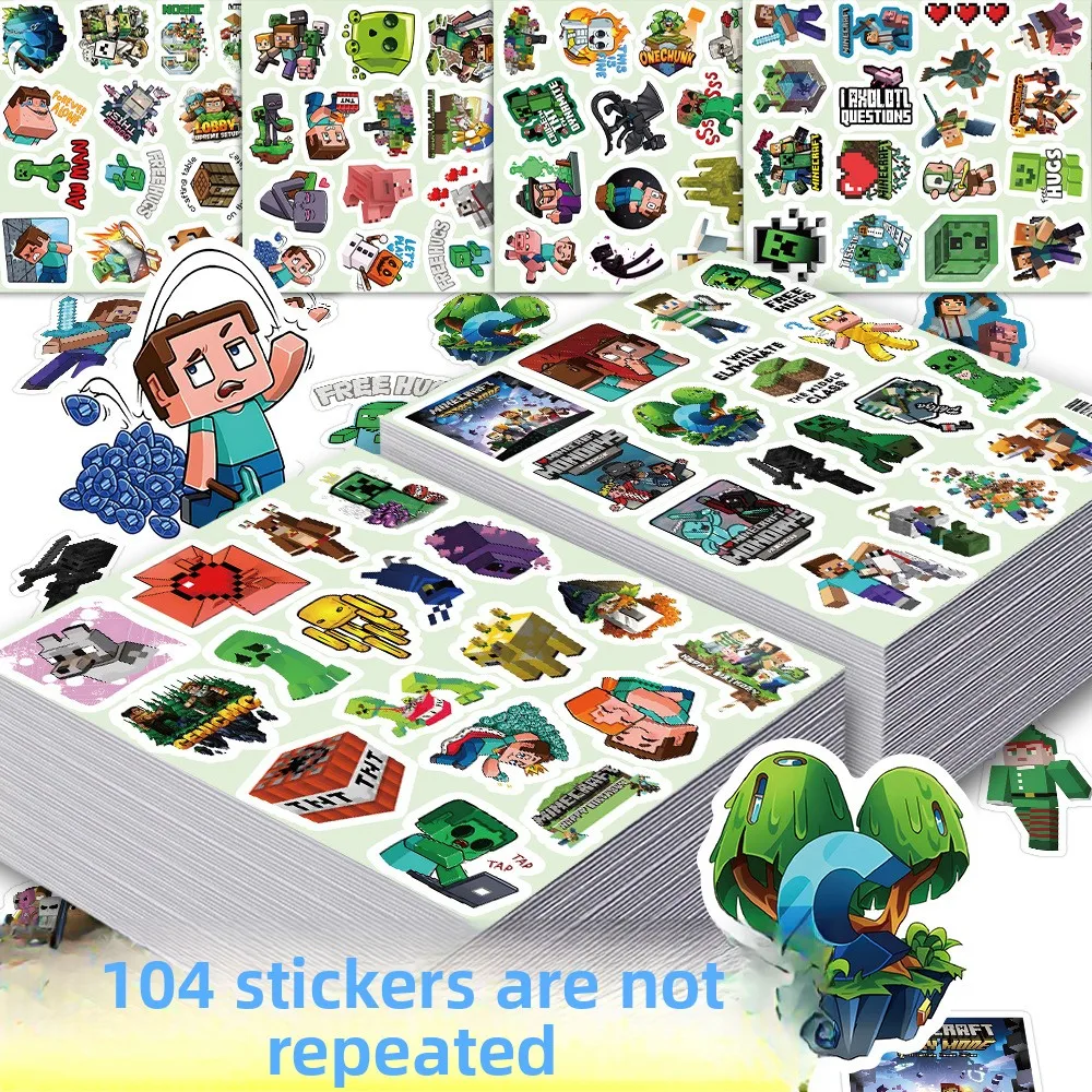 104pcs Minecrafte Stickers Creeper Sword Miner Cartoon My World Phone Notebook Suitcase Cartoon Waterproof Water Cup Decoration
