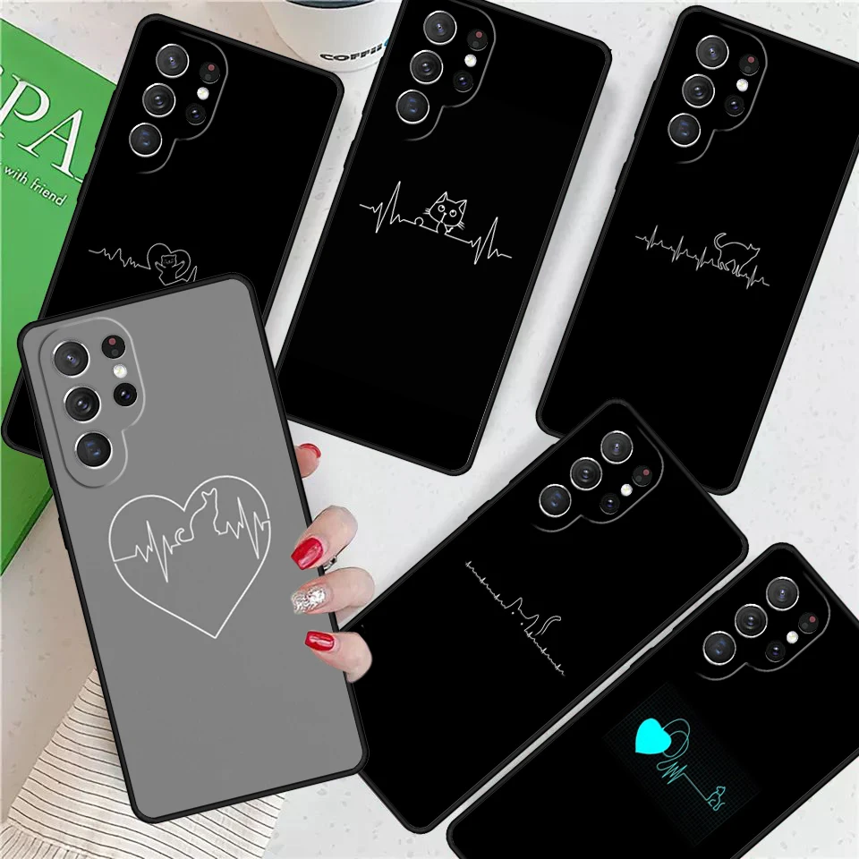 Cat Heartbeat For Samsung Galaxy S24 Ultra S21 S22 S8 S9 S10E Note 10 20 Plus FE S23 Phone case Cover Coque