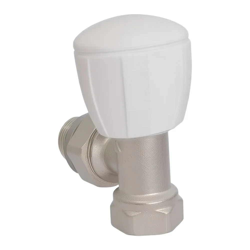 Manual DN15 Radiator Valve 1/2 Inch Compression Fit Brass Construction with White Plastic Knob for Home Heating
