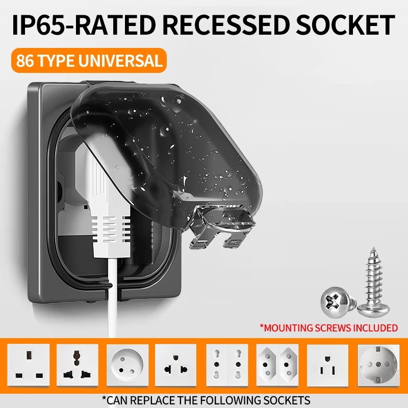 IP65 Waterproof Outdoor Socket, 16A High Power Wall Plate, 250V US/Thai Style 10A Receptacle, Bathroom & Weatherproof Electrical