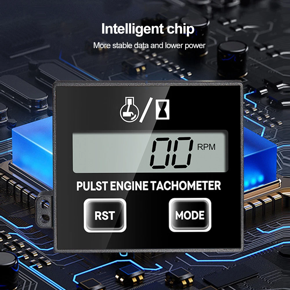 Kebidumei Digital Tachometer Engine Gauge Tach Hour Meter with Clip Waterproof Speedometer LCD Display For Motorcycle Boat