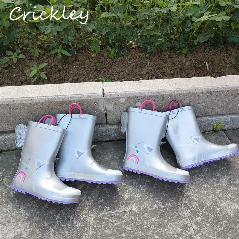 Fashion Toddler Rain Shoes Cartoon Unicorn Pattern Wading Shoes For Chidren Girls Princess Soft Non Slip Rubber Waterproof Boots