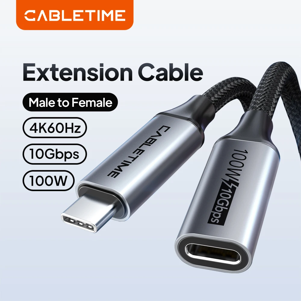 CABLETIME USB C Extension Cable Type C Gen 2 Extension Cable 4K 60Hz PD100W 10Gbps for Macbook Laptop iphone Extension Cable
