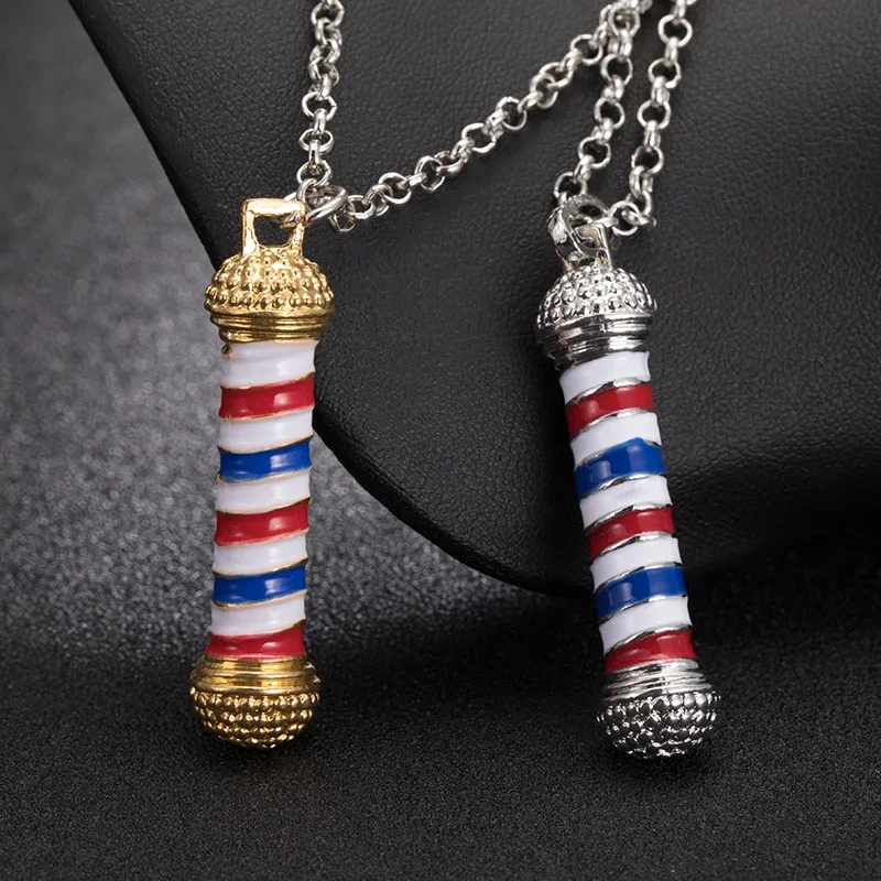 Barber Shop Pole 3D Barber Pole Chain Pendant Necklace Hip Hop Barber Hairdresser Gothic Necklace for Women Men Jewelry Gift