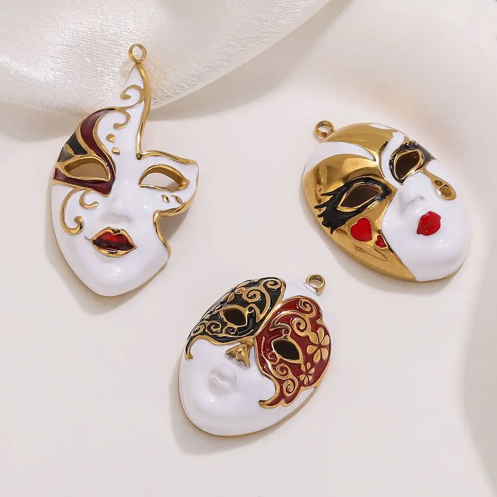 Chinese Peking Opera Mask Pendant Water Drop Evil Eye Stainless Steel Charms DIY 3 Styles Necklace Making Connector