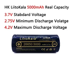 LiitoKala 3.7V 26650 5000mah Li-ion Rechargeable Battery For Strong Flashlight, Power batteries 20A Discharge 100% Real Capacity