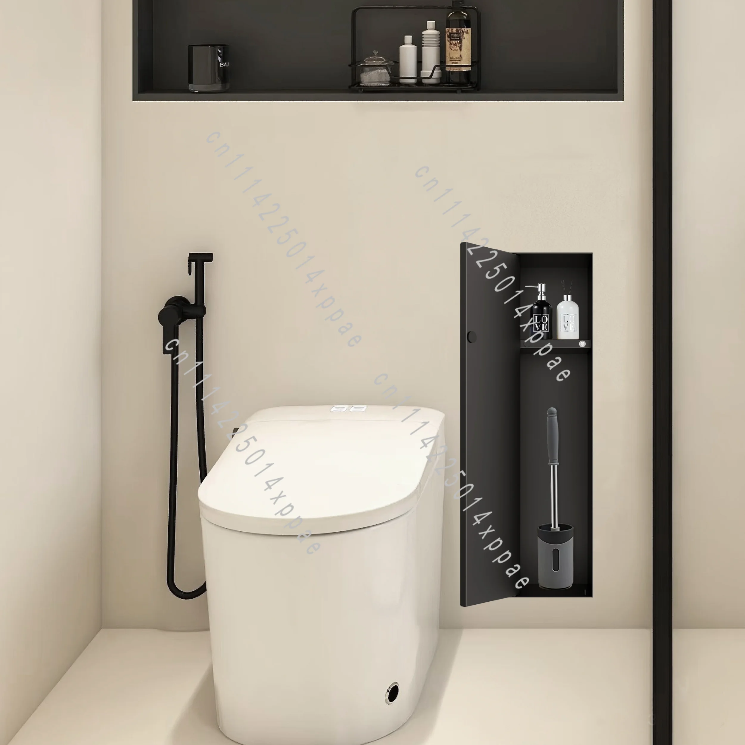 Recessed Niche Toilet Paper Holder 304 SUS Multi-functional Hidden Toilet Brush Holder Bathroom Concealed