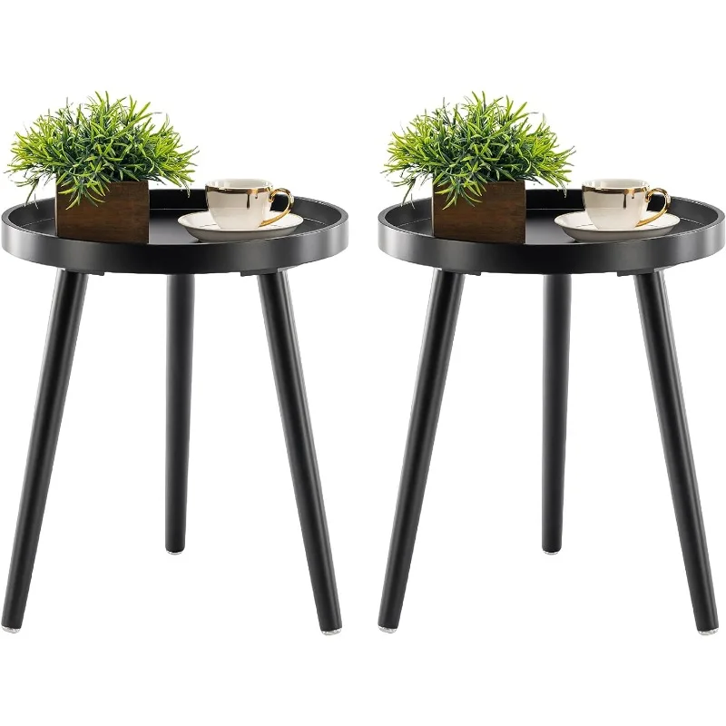 

Round Side Table Set of 2, Tray Nightstand Sofa Coffee End Table for Living Room, Bedroom, Small Spaces, Easy Assembly