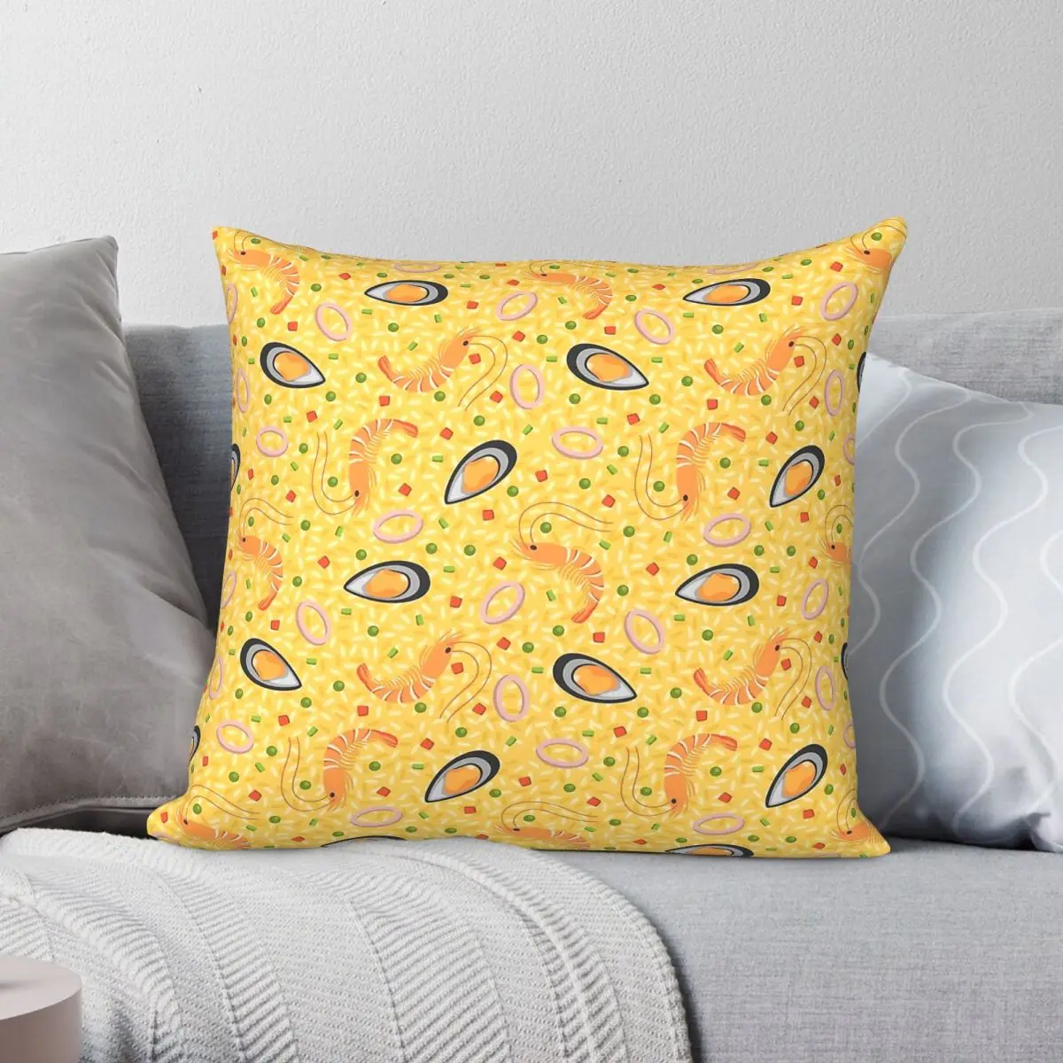 Funda de Almohada Cuadrada con Diseño de Paella de Mariscos Española, de Poliéster, Lino y Terciopelo, con Cierre Decorativo, para Cama, Venta al por Mayor, 45x45