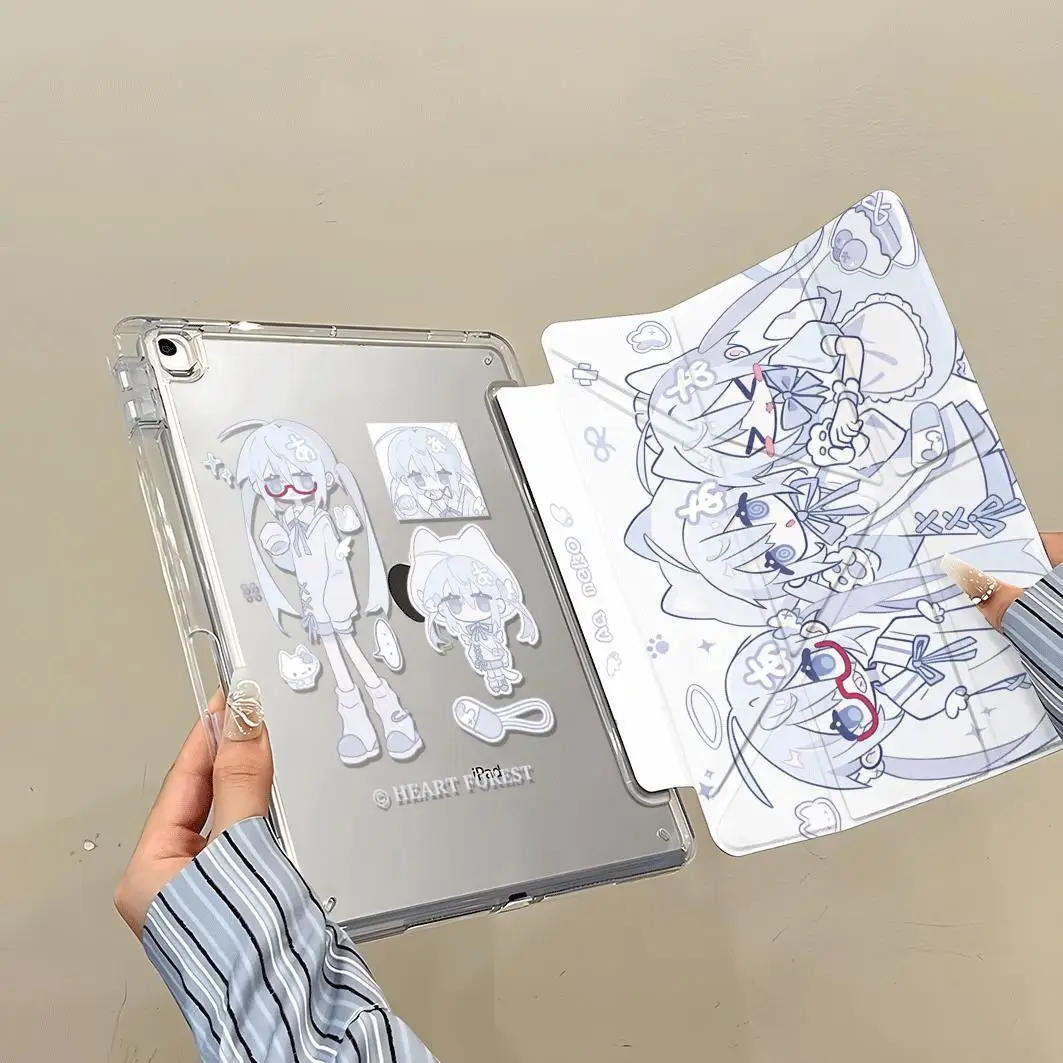 Korean Asian Cute Girl Tablet Case For iPad Pro 11 13in 2025 iPad Pro 12.9in Air7 10th 11th M4 M5 3Y Folding Protective Cover
