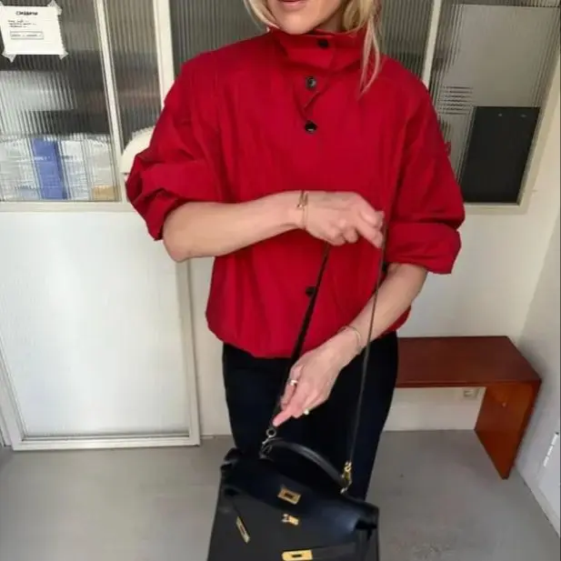

Fashionable Eye-catching Jacket Female Loose Stand Up Collar Zipper Autumn Stylish Chic Casual Edgy Statement Women's Clothing