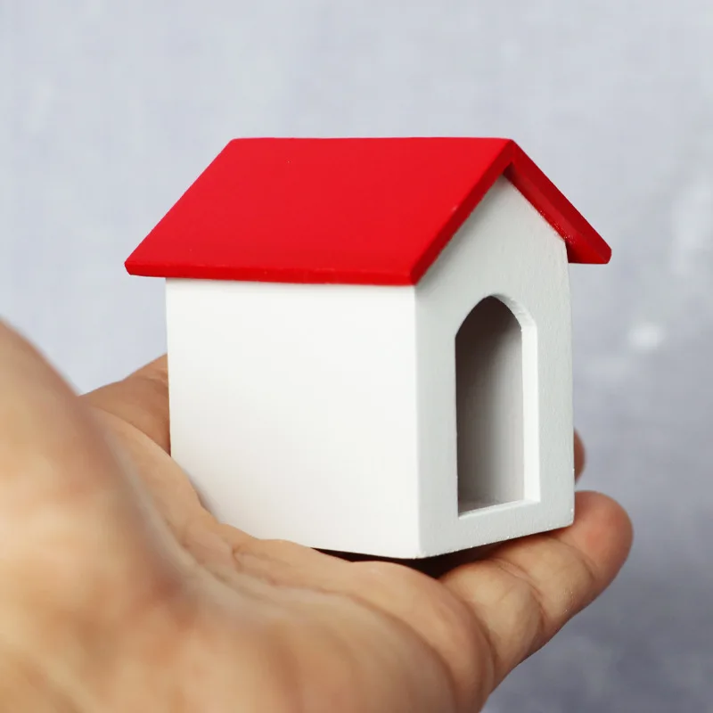 2 قطعة 1:12 دمية مصغرة - منزل أبيض سقف أحمر، ديكور بيت الجرو DIY