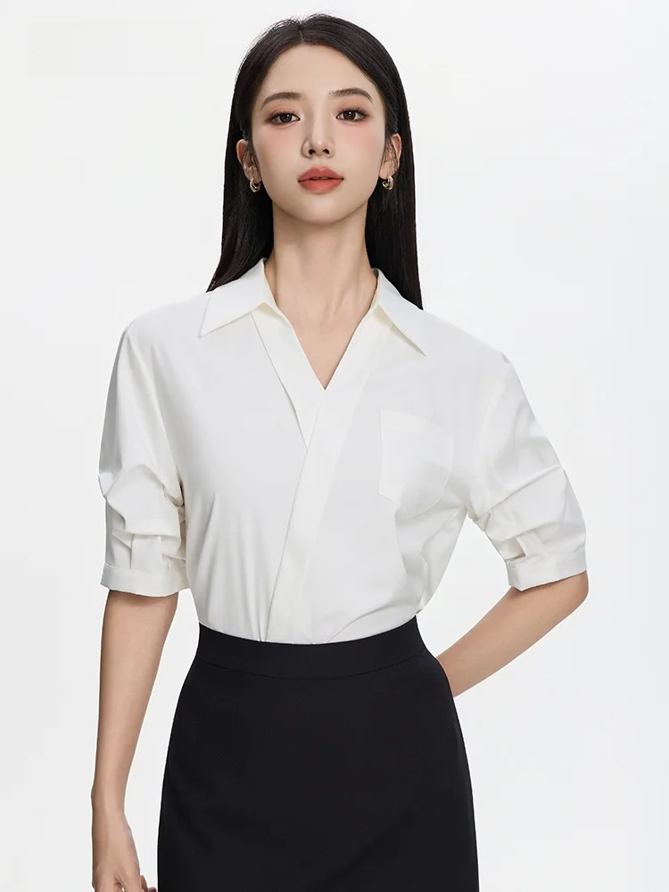 

Женская летняя блузка Sinuen Ort Sve V-Ne белого цвета, профессиональная, для официальных мероприятий, собеседований, повседневной носки, прямого кроя, из полиэстера...