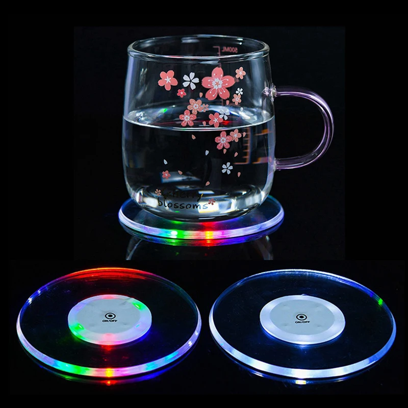 Image of Transparente LED Glow Coaster Bar Nachtclub bunte wasserdichte Acryl Kristall USB Lade atmosphäre Basis Licht Tasse Matten